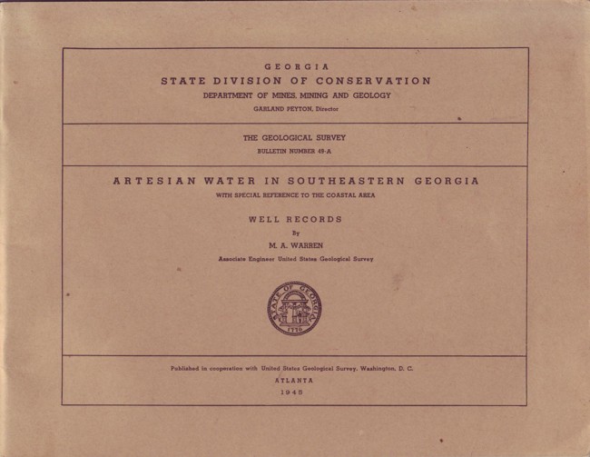 Image for Artesian Water in Southeastern Georgia: Well Records
