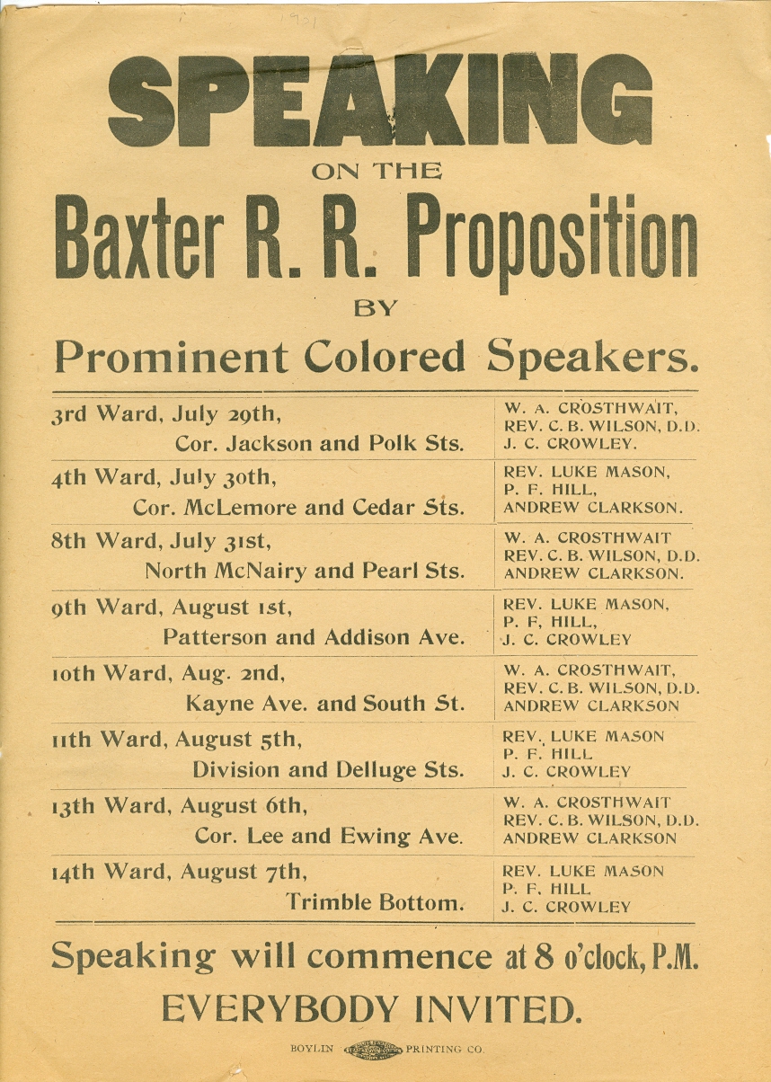 Image for Speaking on the Baxter R. R. Proposition by Prominent Colored Speakers