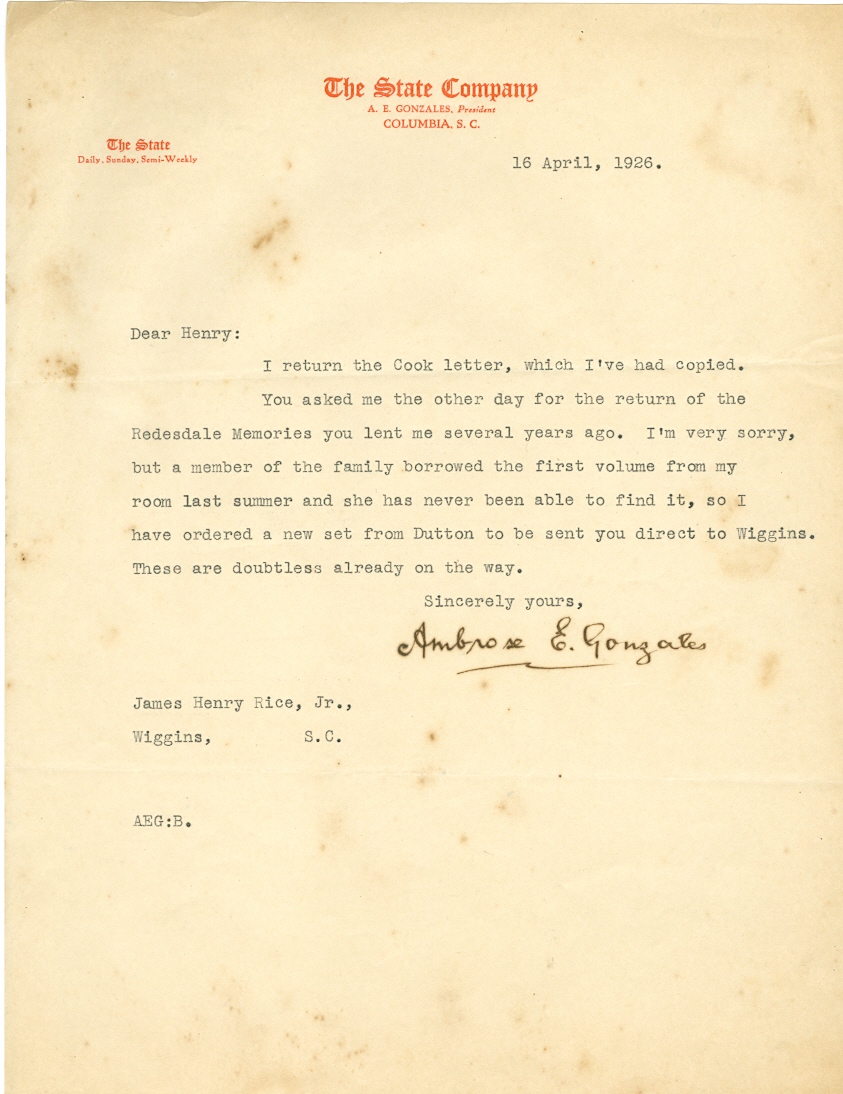Image for Ambrose E. Gonzales Autograph