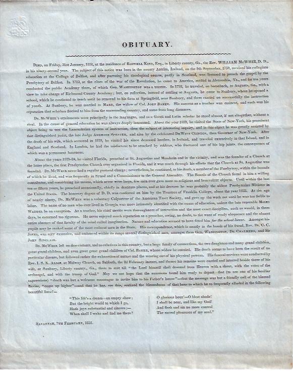 Obituary -- Rev. William McWhir Image for Obituary -- Rev. William McWhir