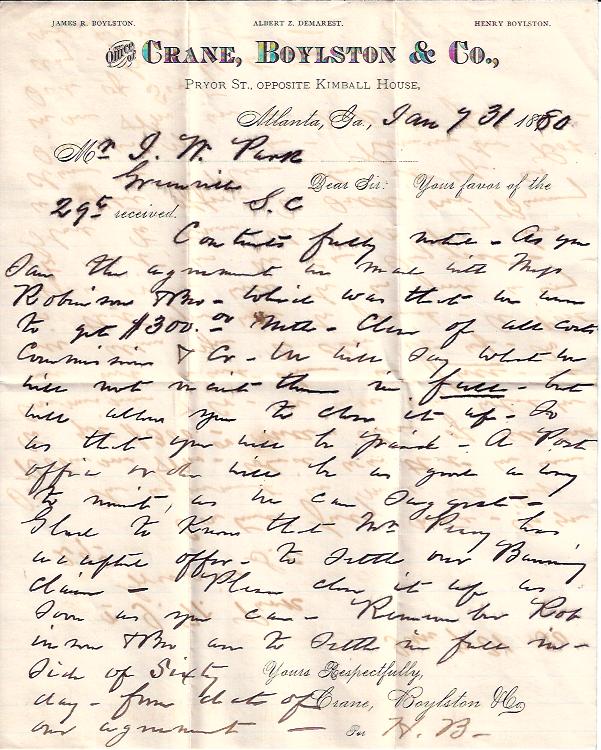 Image for Letter from Crane, Boyleston, & Co. , Atlanta, Georgia