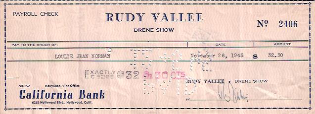 Image for Rudy Vallee Signed Check