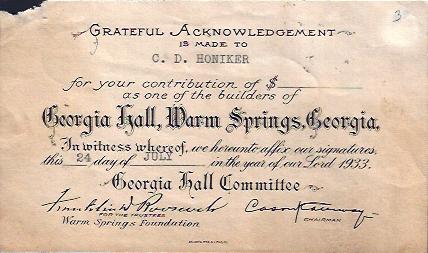 Image for Georgia Hall, Warm Springs, Georgia, Receipt