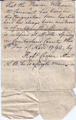 Image for Autograph of Rev. Robert Cooper on Note of Recommendation for Wm McCammont