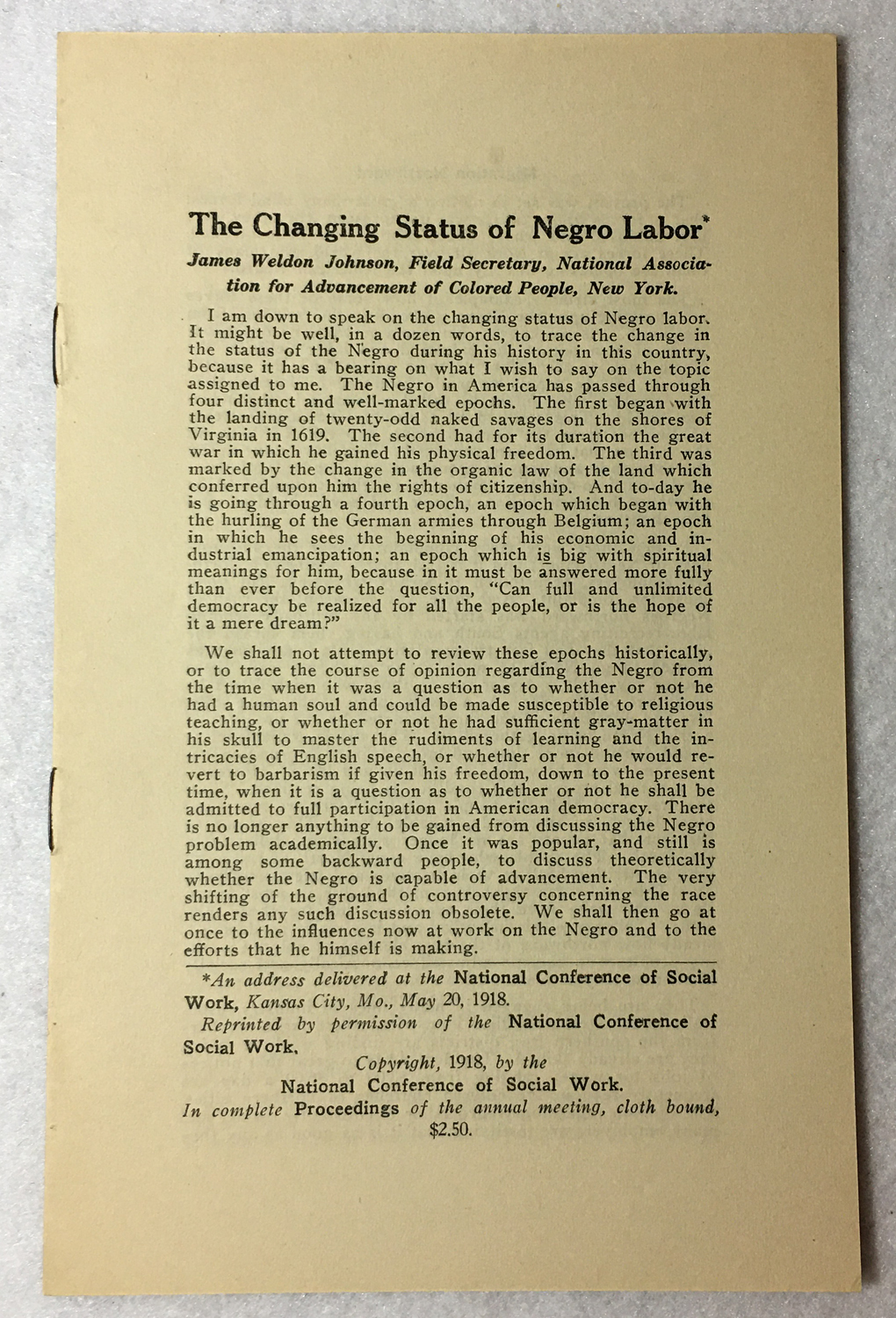 Image for The Changing Status of Negro Labor