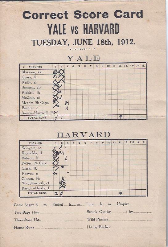 Image for Baseball Scorecard, Yale vs. Harvard, 1912