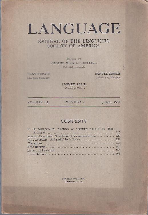 Image for Language: Journal of the Linguistic Society of America, June, 1931
