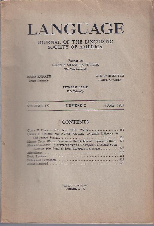 Image for Language: Journal of the Linguistic Society of America, June, 1933
