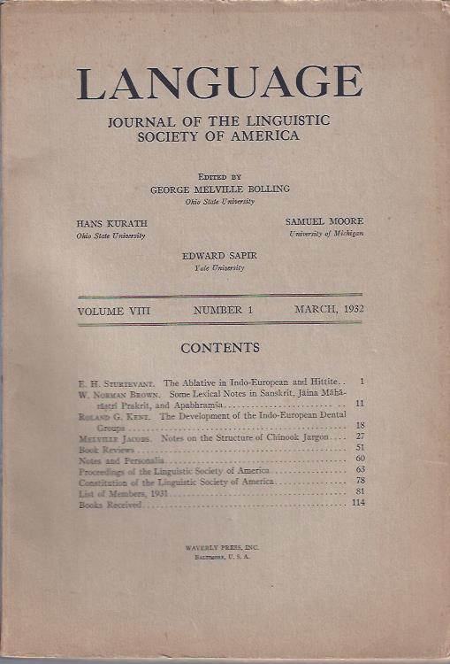 Image for Language: Journal of the Linguistic Society of America, March, 1932