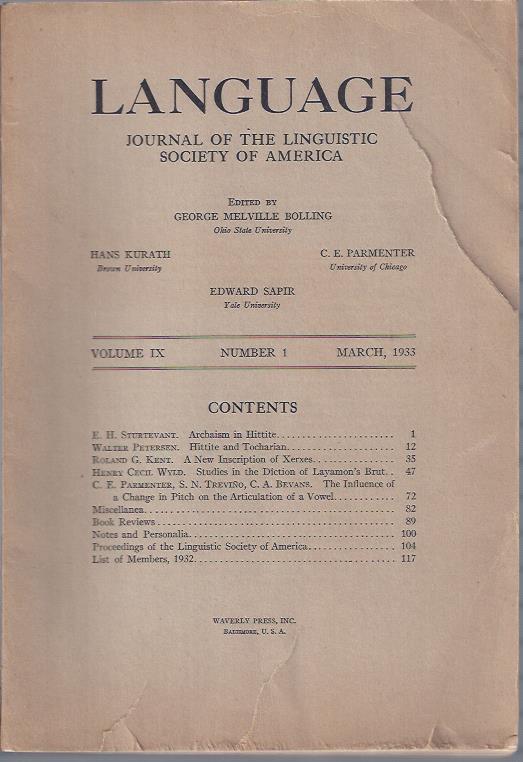 Image for Language: Journal of the Linguistic Society of America, March, 1933