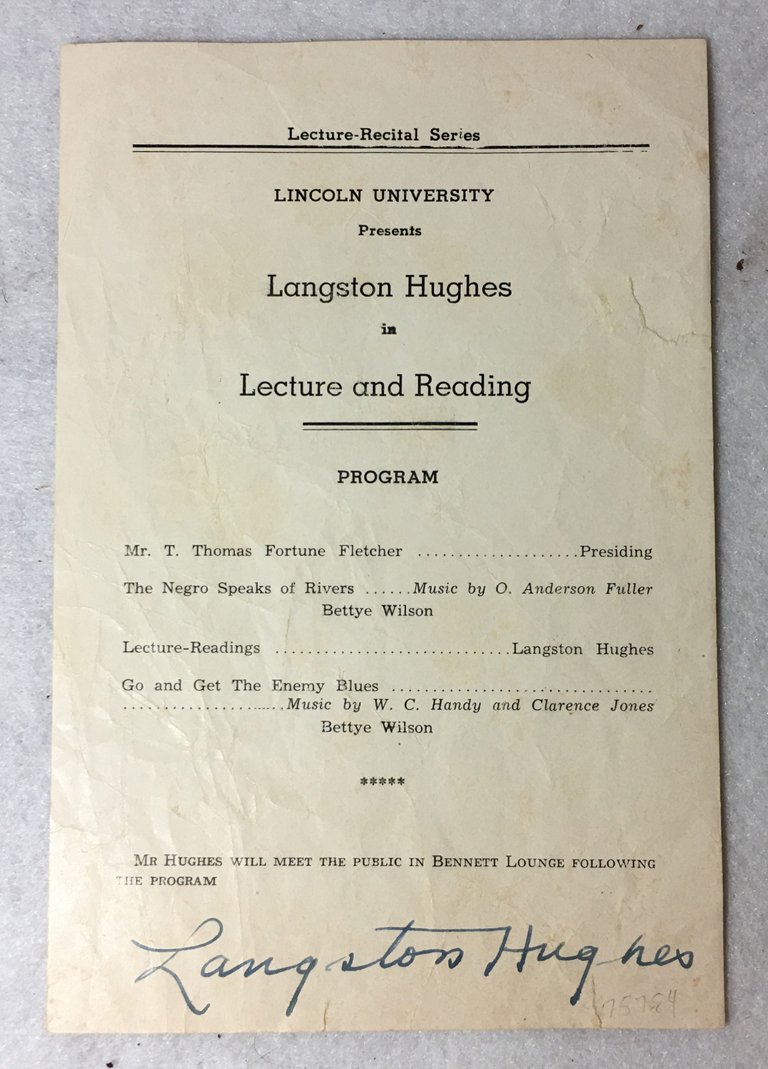 Image for Lincoln University Presents Langston Hughes in Lecture and Reading