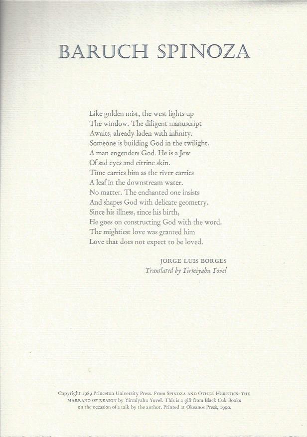 Image for Baruch Spinoza-- Broadside
