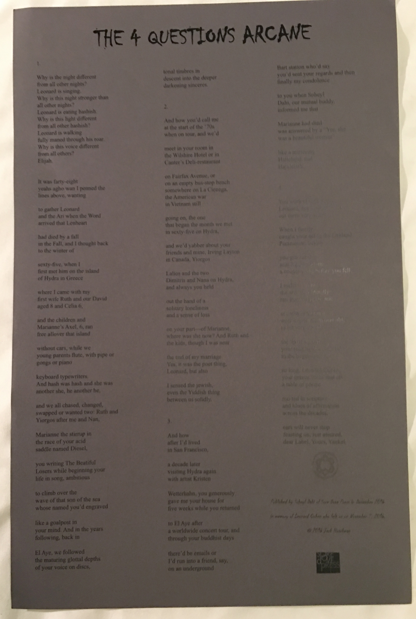 Image for The 4 Questions Arcane -- Broadside