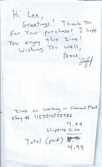Image for Jeff Zenick -- Autographed Note