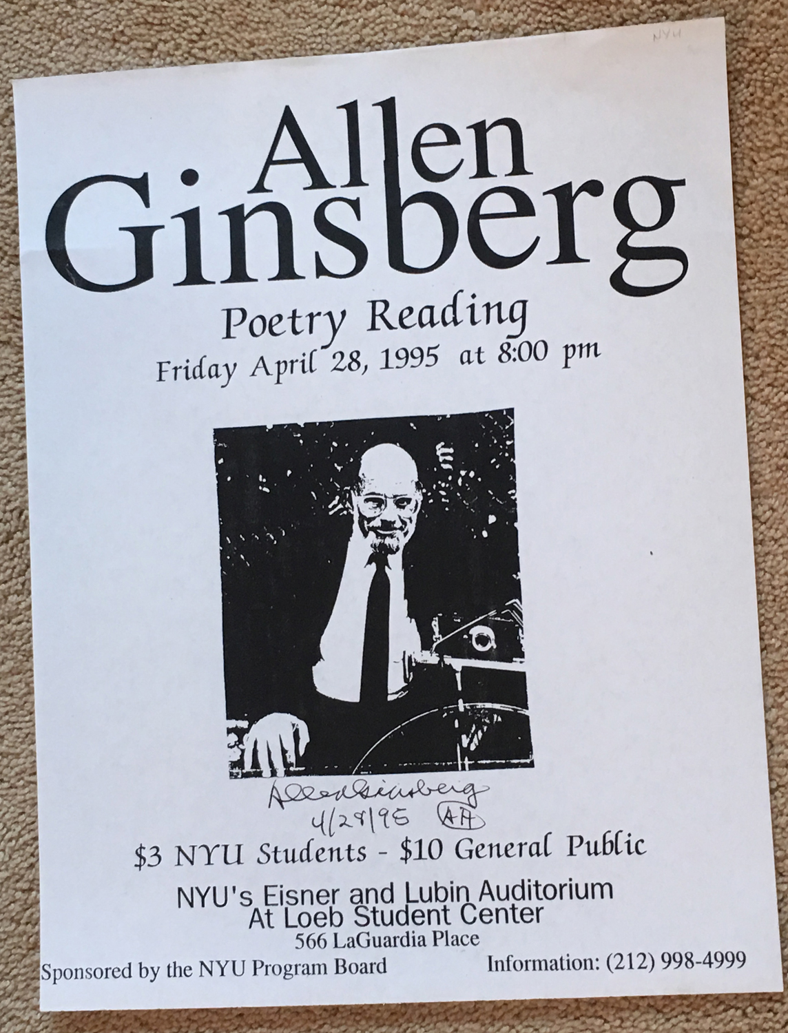 Image for Signed Poster for Poetry Reading, April 28, 1995, NYU