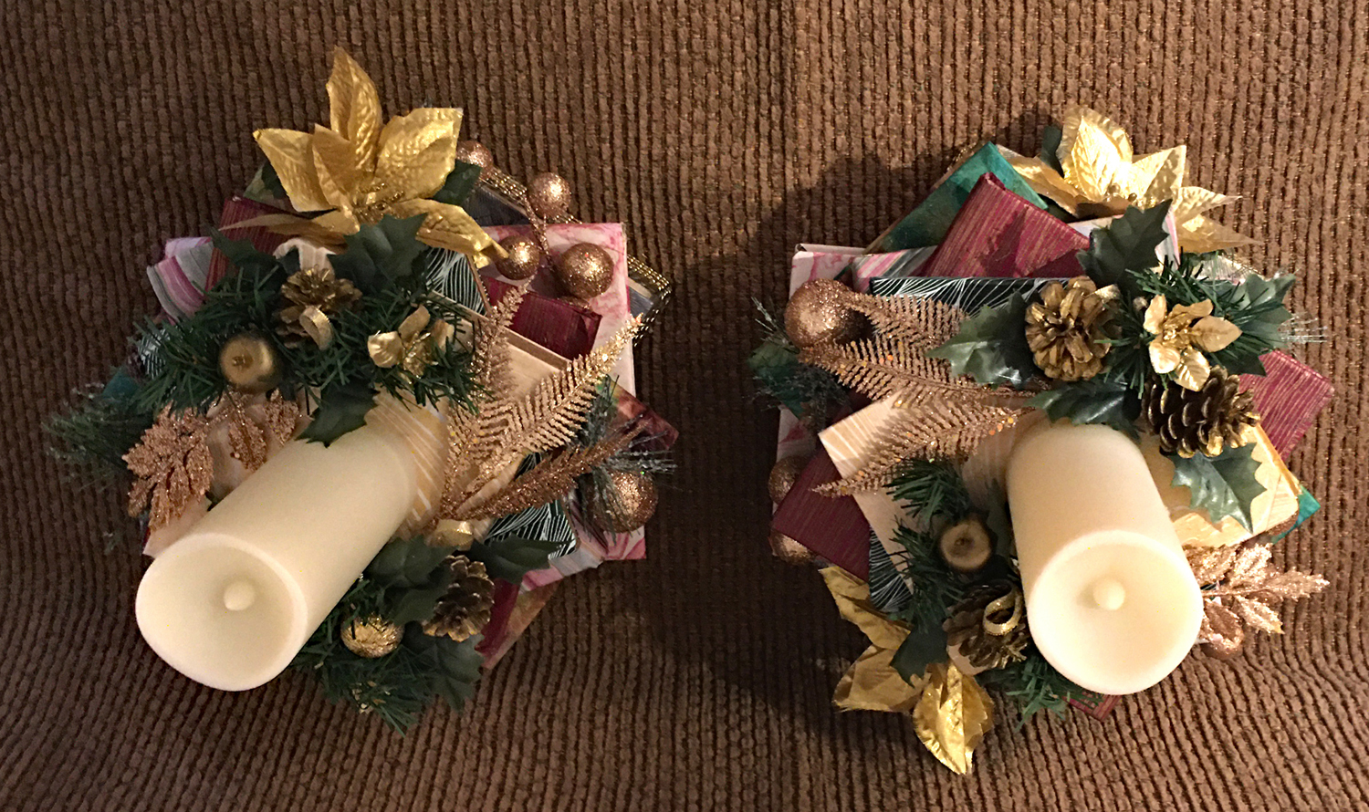 Image for PAir of Satcked Books Christmas Candles