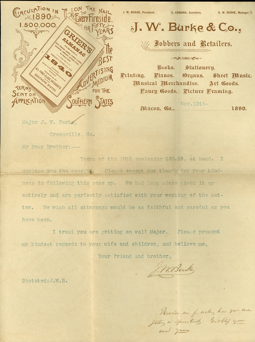 Image for Letter, J. W. Burke & Co.