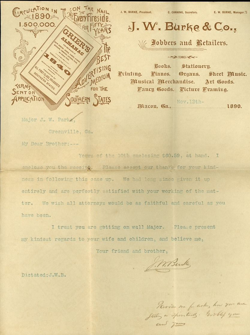 Letter, J. W. Burke & Co. Image for Letter, J. W. Burke & Co.