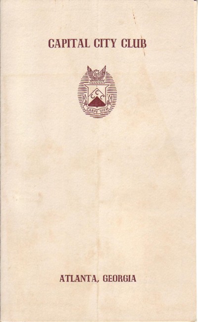 Image for Capital City Club, Atlanta Georgia :Menu, March 10, 1953