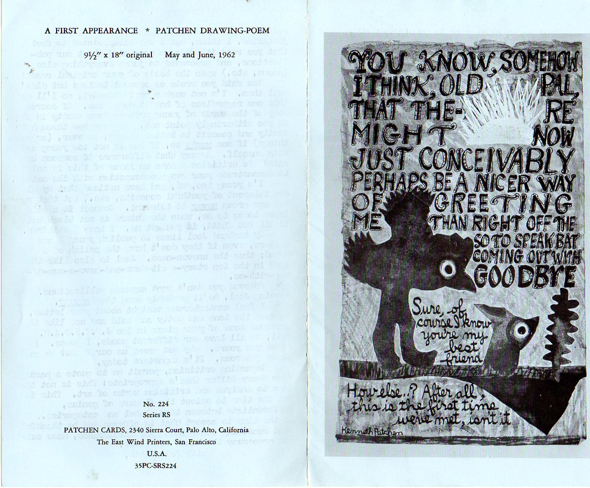 Image for Letter to David Meltzer of City Lights Books, Typed on Kenneth Patchen Card with Poem and Drawing by Patchen